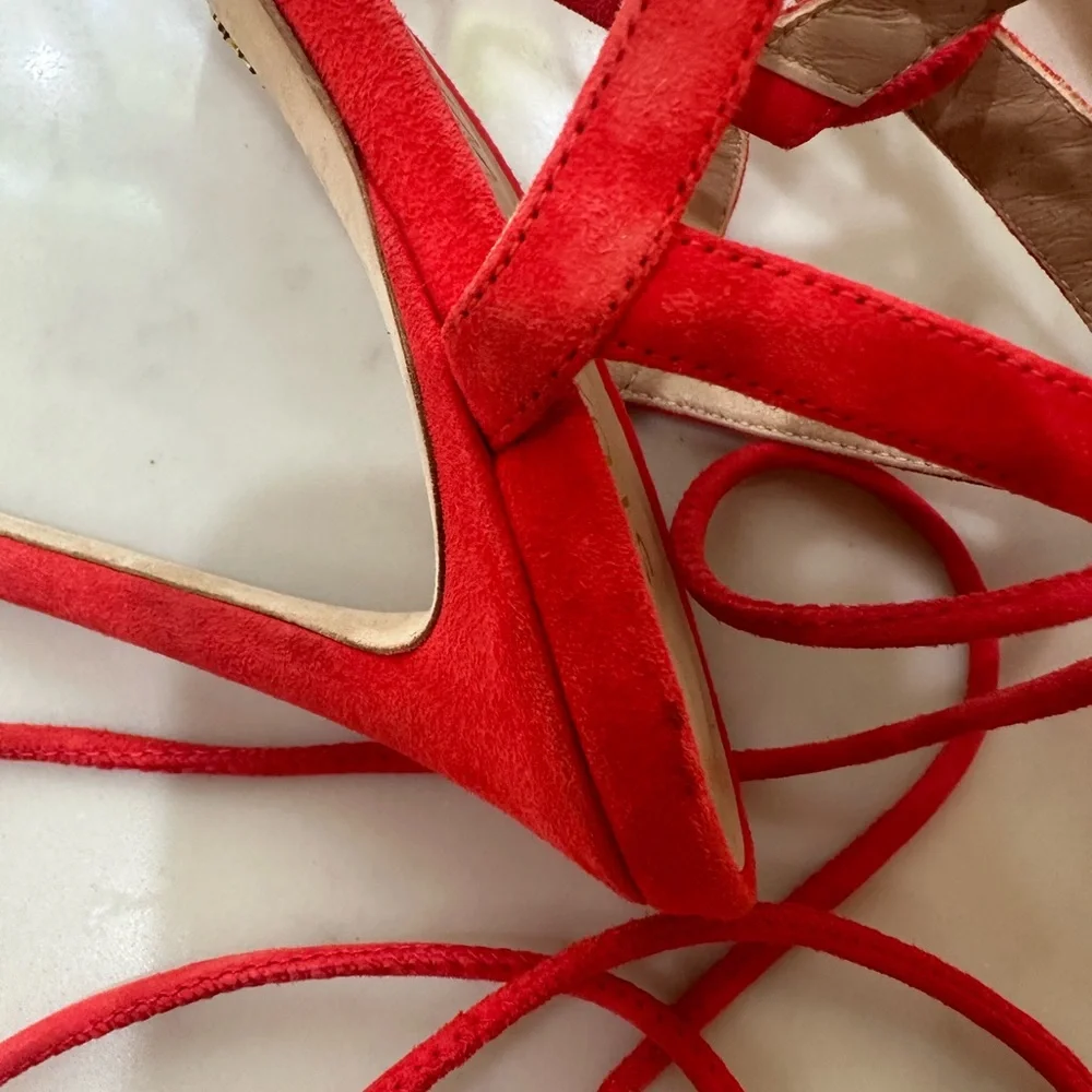 Stuart Weitzman Soiree 100 Red Lace-Up Strappy Heels 5.5 NWOB Designer Shoe - Picture 12 of 14